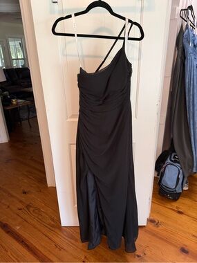 Azazie Black One-Shoulder Ruched Evening Gown